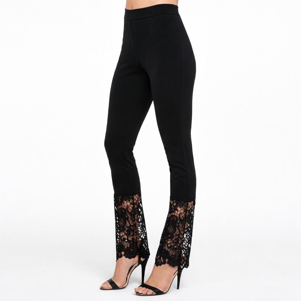 Venus Black Lace Hem Pull On Pants Y2K Goth Chic Dressy Stretch Slim Leg Size S